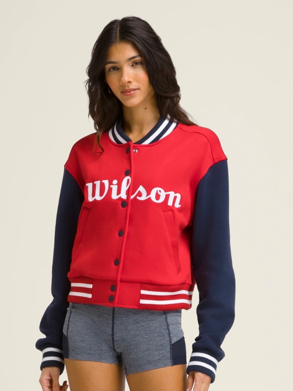NWOT Wilson Hudson Bomber Varsity Jacket Red White Blue Snaps Sz Med MSRP $138